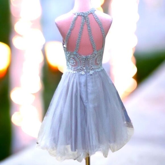 MAY QUEEN COUTURE DRESS PROM HOMECOMING WEDDING FORMAL SEQUIN STRAPPY SILVER 8 - Picture 2 of 12